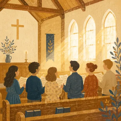 A Cappella Worship Harmony in Sunlit Chapel