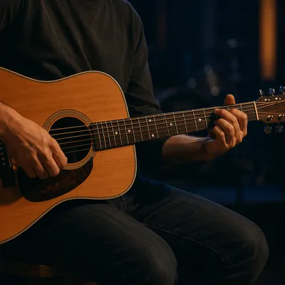 Warm Acoustic Guitar Worship Close Up
