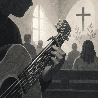 Acoustic Guitar Close Up During Quiet Worship