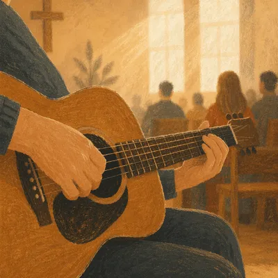 Acoustic Guitar Worship in Morning Chapel Light