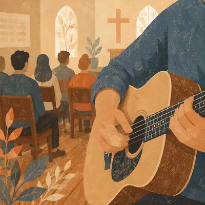 Acoustic Guitar Worship Close Up in Church