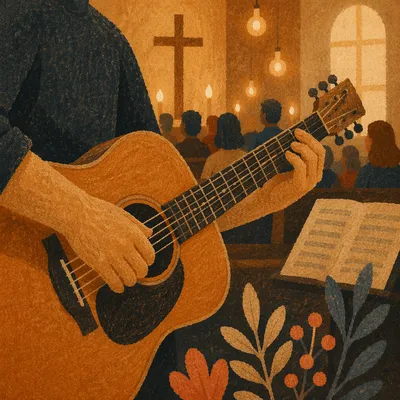 Acoustic Guitar Worship Close-Up in Church