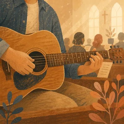 Close-Up Acoustic Guitar in Quiet Worship