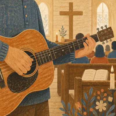 Acoustic Guitar Worship in Wooden Chapel
