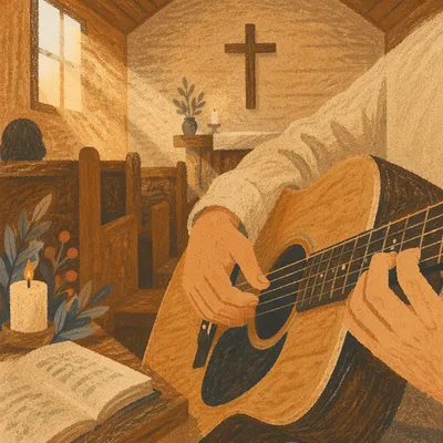 Acoustic Guitar Worship in Warm Chapel Light