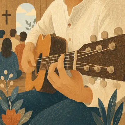 Acoustic Guitar Close-Up in Quiet Worship