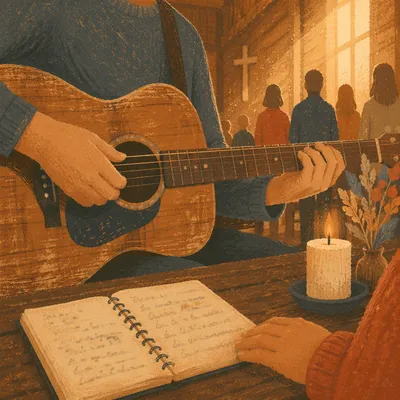 Intimate Acoustic Guitar Worship in Wooden Chapel