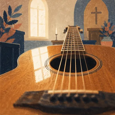 Acoustic Guitar Close Up in Worship Space