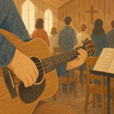 Acoustic Guitar Worship in Wooden Chapel