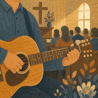 Acoustic Guitar Worship in Wooden Chapel