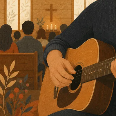 Acoustic Guitar Worship in Wooden Chapel