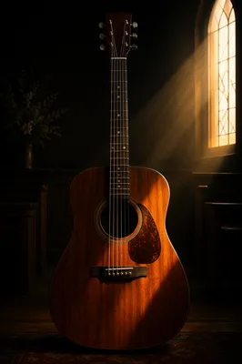 Acoustic Guitar Worship Close Up in Golden Light