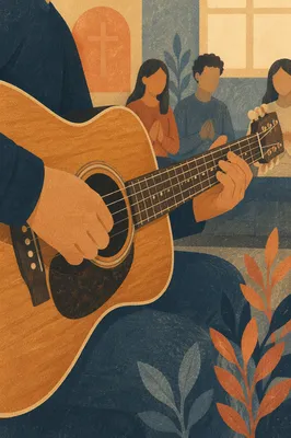 Close-Up Acoustic Guitar Worship Moment