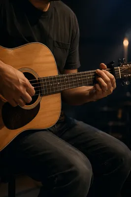 Acoustic Guitar Worship Hands in Warm Spotlight