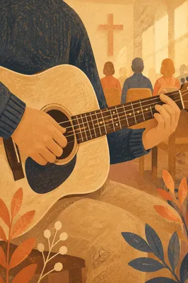 Acoustic Guitar Close-Up in Quiet Worship