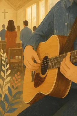 Acoustic Guitar Worship in Wooden Chapel