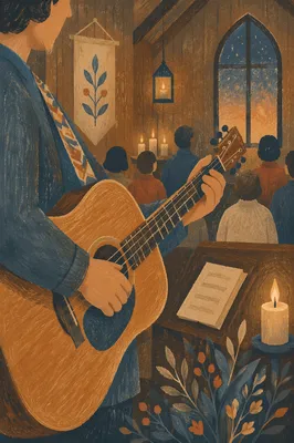 Acoustic Guitar Worship in Candlelit Chapel