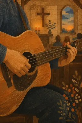 Intimate Acoustic Guitar Worship in Wooden Chapel