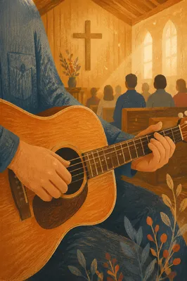 Acoustic Guitar Worship in Warm Chapel Light