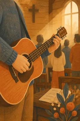 Acoustic Guitar Worship in Warm Chapel Light