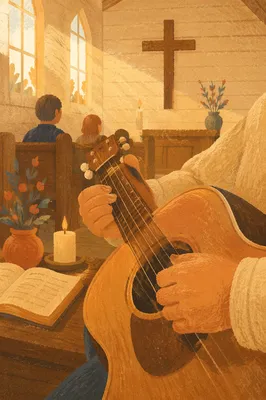 Acoustic Guitar Worship in Wooden Chapel