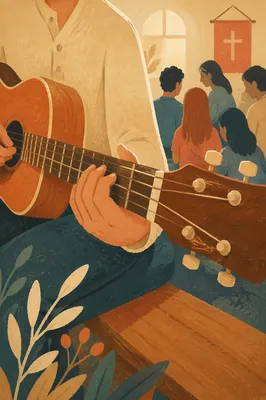 Close-Up Acoustic Guitar Worship Moment