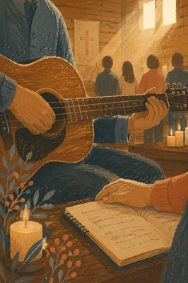 Acoustic Guitar Worship in Wooden Chapel