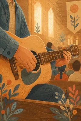 Acoustic Guitar Worship in Warm Chapel Light