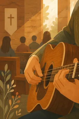 Acoustic Guitar Worship in Wooden Chapel