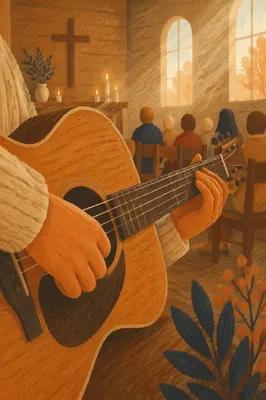 Acoustic Guitar Worship in Candlelit Chapel