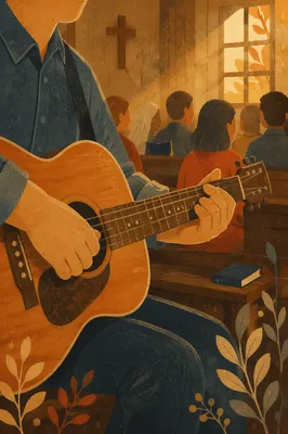 Acoustic Guitar Worship in Wooden Chapel