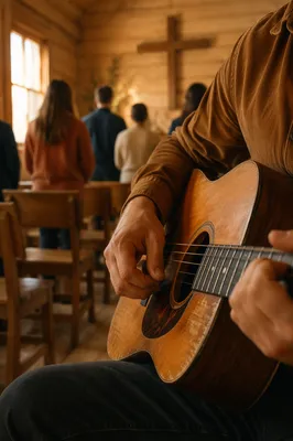 Acoustic Guitar Worship in Wooden Chapel