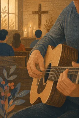 Acoustic Guitar Worship in Candlelit Chapel