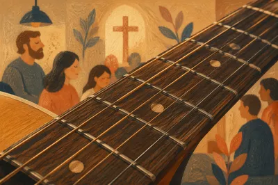 Acoustic Guitar Worship Fretboard Close Up