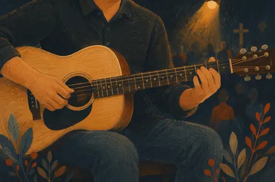 Close-Up Acoustic Guitar in Worship