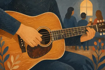 Close-Up Acoustic Guitar in Quiet Worship