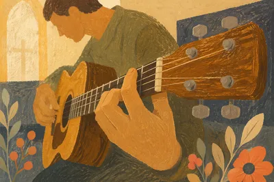 Close-Up Acoustic Guitar Worship Moment