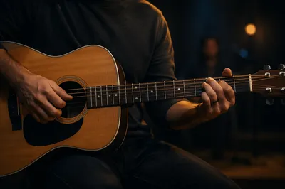 Acoustic Guitar Worship Close Up Scene