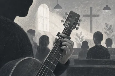 Black and White Acoustic Guitar Worship