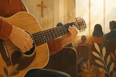 Close-Up Acoustic Guitar in Quiet Worship