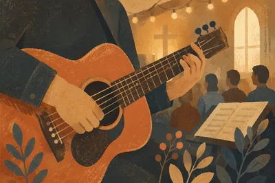 Close-Up Acoustic Guitar Worship Moment
