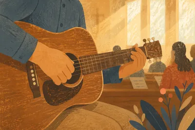 Close-Up Acoustic Guitar in Quiet Worship