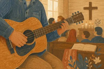 Acoustic Guitar Worship in Wooden Chapel