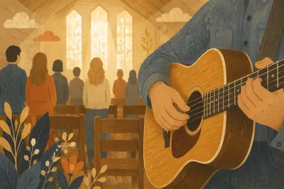 Acoustic Guitar Worship in Wooden Chapel