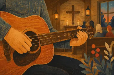 Intimate Acoustic Guitar Worship in Wooden Chapel