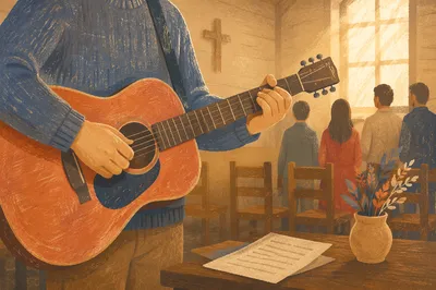 Acoustic Guitar Worship in Wooden Chapel