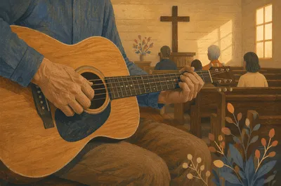 Acoustic Guitar Worship in Wooden Chapel