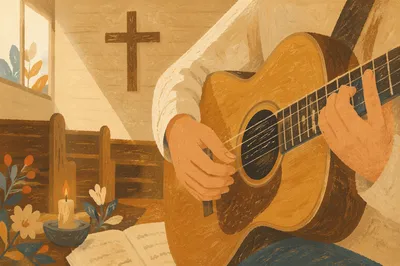 Acoustic Guitar Worship in Wooden Chapel