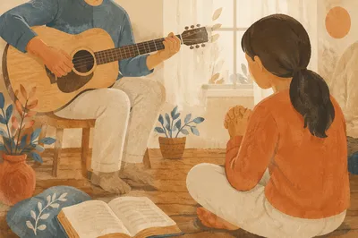 Acoustic Guitar Prayer Gathering Close Up