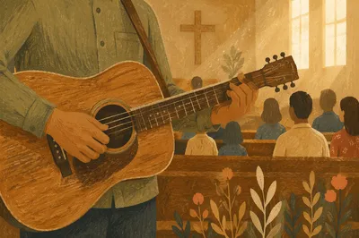 Acoustic Guitar Worship in Morning Church Light